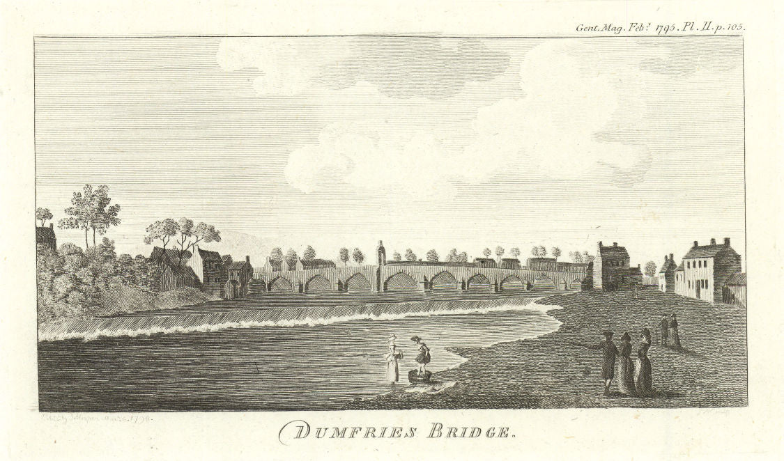 View of Devorgilla Bridge, Dumfries, Dumfries & Galloway in Scotland 1795